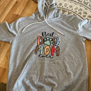 Athletic gray hoodie size Large. BEST DOG MOM transfer